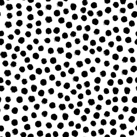 Seamless polka dot pattern hand drawn with a brush. Vector Monochrome Grunge texture of circles. Scandinavian background in a simple style for printing on textiles, paper, Wallpaper, print on t-shirtsのイラスト素材
