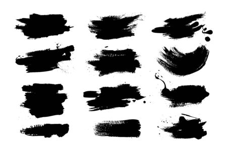 Collection of ink Brush Strokes. Set of vector Grunge Brushes. Dirty textures of banners, boxes, frames and design elements. Painted objects Isolated on white backgroundのイラスト素材