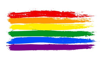 Grunge LGBT pride flag. Abstract rainbow flag texture hand drawn with a ink. Vector Multicolored background of horizontal brushstroke stripes in a for print on textiles, t-shirts, and web site.のイラスト素材
