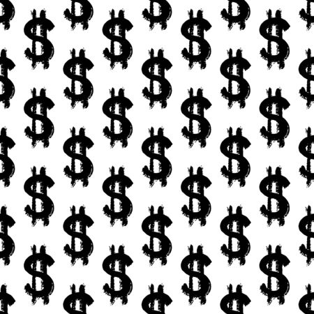 Dollar signs seamless pattern of brush strokes. Vector monochrome grunge texture from symbol of American money. Scandinavian background for printing on textiles, paper, Wallpaper, print on t-shirtsのイラスト素材