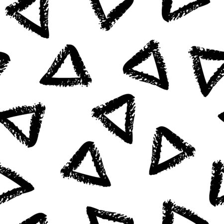Seamless triangle pattern hand drawn with a brush. Vector Monochrome Grunge texture. Scandinavian background in a simple style for printing on textiles, paper, Wallpaper, print on t-shirtsのイラスト素材