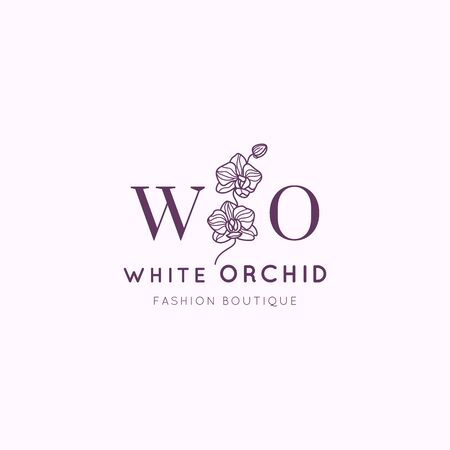 White Orchid  design template in simple minimal linear style. Vector floral emblem and icon for Fashion Boutiqueのイラスト素材