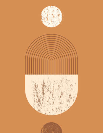 Abstract Art Background in Trendy minimal Style with Rainbow and Sun. Vector Boho Illustrationのイラスト素材