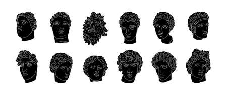 A set of Antique Sculptures in a Minimal Trendy style. Vector illustration of Ancient Greek Godsのイラスト素材