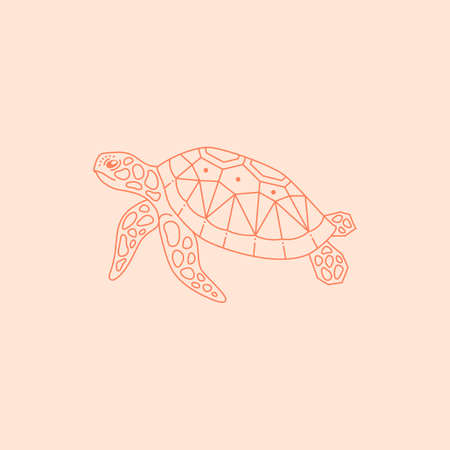 Sea Turtle Logo in a Trendy Minimal Linear Style. Vector Sea Animal Icon for Website, T-Shirt Print,...