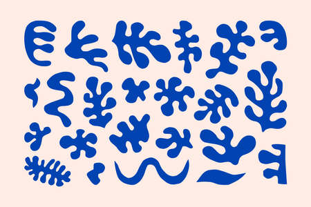 Inspired Matisse Geometric and Organic Shapes in a trendy minimal style. Vector Abstract Contemporary Floral Elementsのイラスト素材