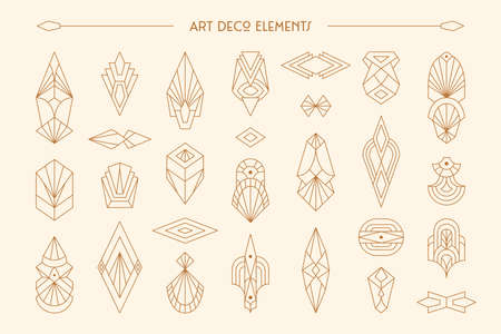 Art Deco Elements Set in Trendy Minimal Liner Style. Vector Geometric Shapes, Retro Design Elementsのイラスト素材