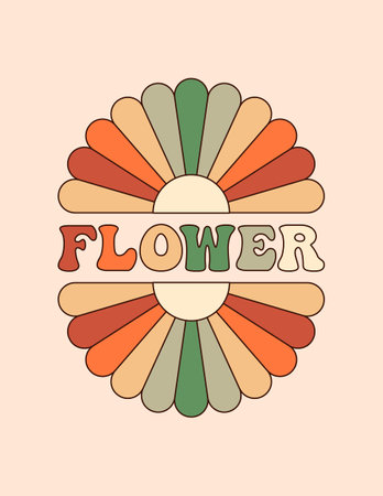 Groovy Hippie 70s Poster with Daisy Flower. Vector Abstract Illustration in Trendy Retro Seventies Styleのイラスト素材