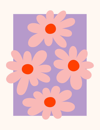 Abstract Vector Daisy Flower Poster in Trendy Hippie Style. Floral Illustration for T-Shirt Print, Wall Artのイラスト素材