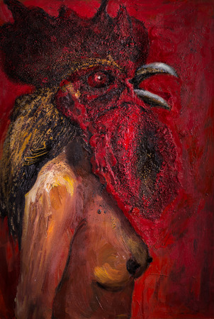 Picture of the Rooster, oil paint, painting 2017の写真素材