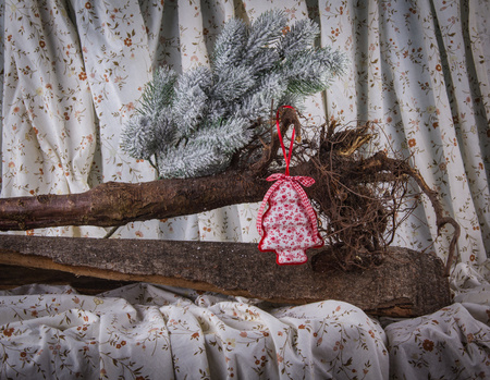 Simple provincial Christmas-tree decoration of cottonの写真素材