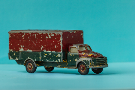 3d model car for load in green red old color on the light blue background, horizontalの写真素材