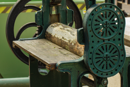 Old tool for wooden work outside in a sunlight, horizontalの写真素材