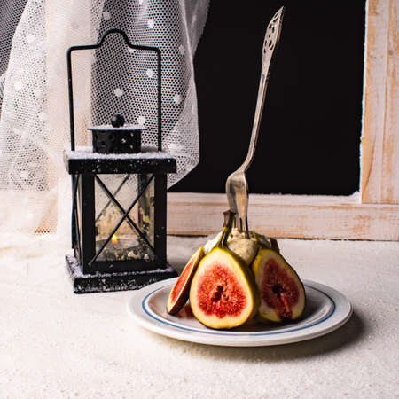 Winter evening, healthy fresh food in cold season.の写真素材