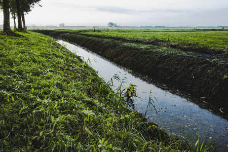 A ditch is a small to moderate divot created to channel water, source for plant irrigation.の写真素材