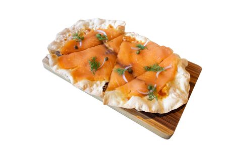 Salmon crispy pie on the White Blackground
