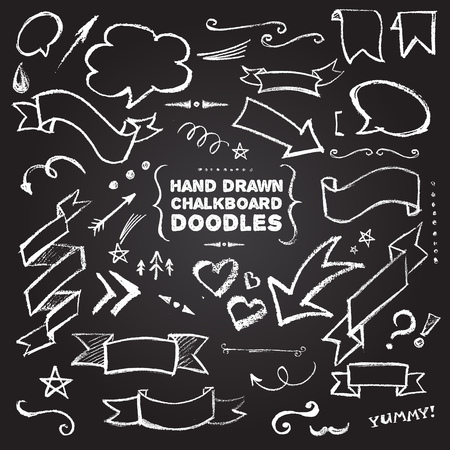 including bubbles, arrows, banners and decorative elements on black backgroundのイラスト素材