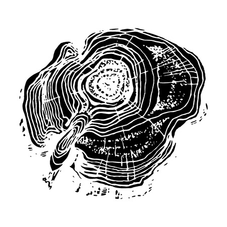 Hand drawn illustration of wood saw cut. Highly detailed ink art in engraved styleのイラスト素材