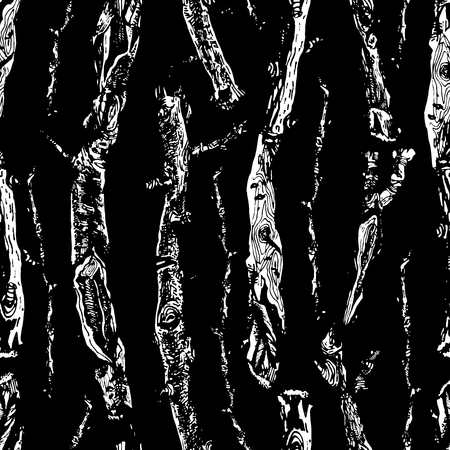 Hand drawn ink rustic design vector elements. Seamless pattern with bare tree dry branches isolated on black background. Vintage, boho, tribal rustic set. Highly detailed ink art in engraved styleのイラスト素材