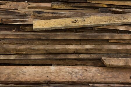 pile of recycle old wooden plankの写真素材