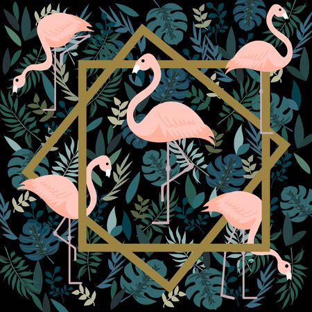 Tropical leave and Flamingo Summer Banner,のイラスト素材