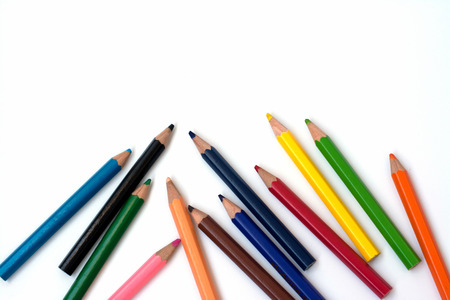 Color pencils on white background, copy space.の写真素材