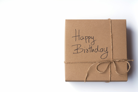 Birthday gift box with Birthday text on the box using as celebration event, birthday present.の写真素材
