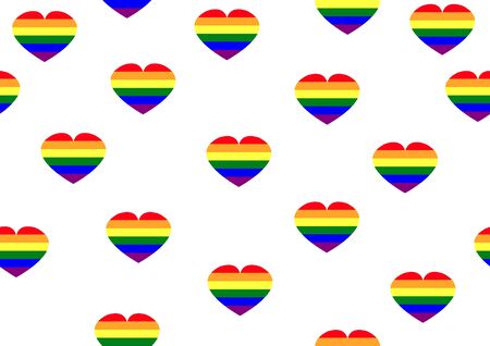 Seamless pattern of hearts vector with rainbow flag colors on white background. The most widely known worldwide is the pride flag representing LGBT pride. (lesbian, gay, bisexual, and transgender)のイラスト素材