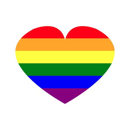 Heart vector with rainbow flag colors (Vivid Red, Deep Saffron, Maximum Yellow, Green, Blue and Philippine Violet) on white background. The most widely known worldwide is the pride flag representing LGBT pride. (lesbian, gay, bisexual, and transgender)のイラスト素材
