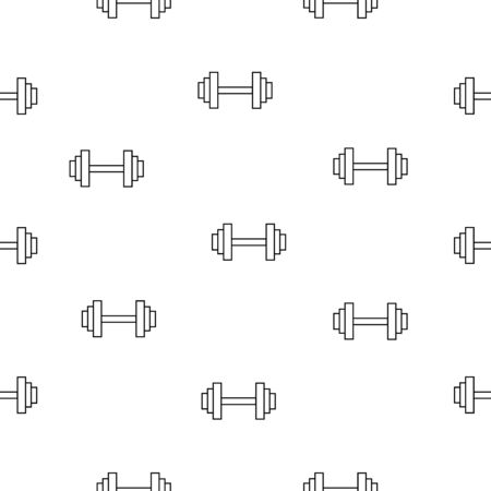 Seamless dumbbell pattern in horizontal isolated on white background, sport equipment geometric vector wallpaper for textile print, page fill. Tiling textures with thin line black. Repeating pattern.のイラスト素材