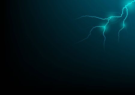 Thunder storm vector realistic lightning thunderbolt in blue or neon green tone on black background, Magic and bright electricity effects. Business barrier and problem concept, shock situation.のイラスト素材