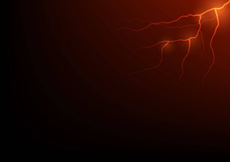 Thunder storm vector realistic lightning thunderbolt in red or orange tone on black background, Magic and bright electricity effects. Business barrier and problem concept, shock situation.のイラスト素材