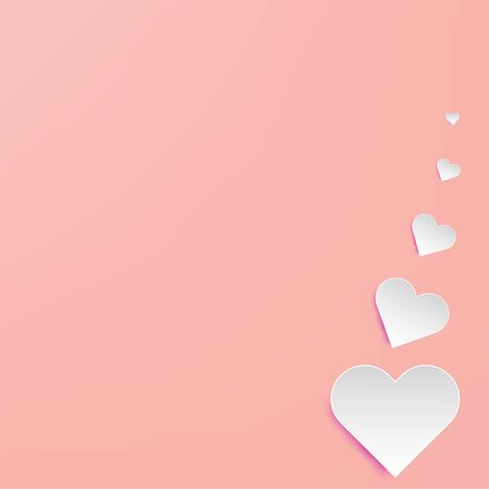 Illustration paper art of white hearts float on soft pink background using for Valentine day, love, couple background concept,  paper art, paper cut and craft style.のイラスト素材