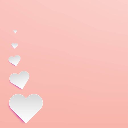 Illustration paper art of white hearts float on soft pink background using for Valentine day, love, couple background concept,  paper art, paper cut and craft style.のイラスト素材