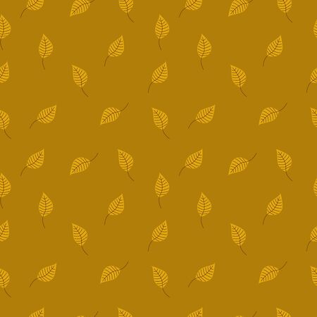 Seamless pattern of hand drawing falling Autumn leaves isolated on brown and yellow background tone, repeating pattern natural concept.のイラスト素材