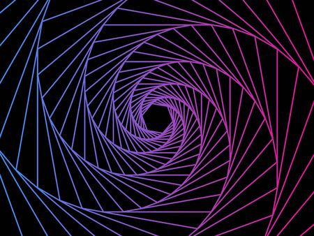 Abstract geometric line art like a labyrinth or circular maze pattern in blue and pink tone on black background, technology and future background concept.のイラスト素材