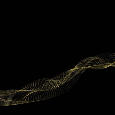 Abstract digital realistic golden or yellow smoke vector illustration isolated on black background, abstract presentation background.のイラスト素材