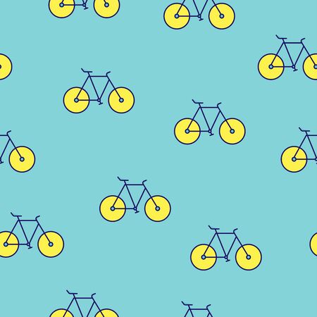 Seamless bicycles pattern isolated on blue background, Fixed Gear Bike Pattern, repeating sport equipment concept.のイラスト素材