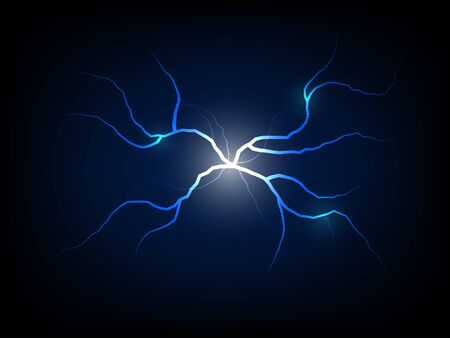 Thunder storm vector realistic lightnings thunderbolt in blue tone on black background, Magic and bright lighting effects, Electricity lighting effects.のイラスト素材
