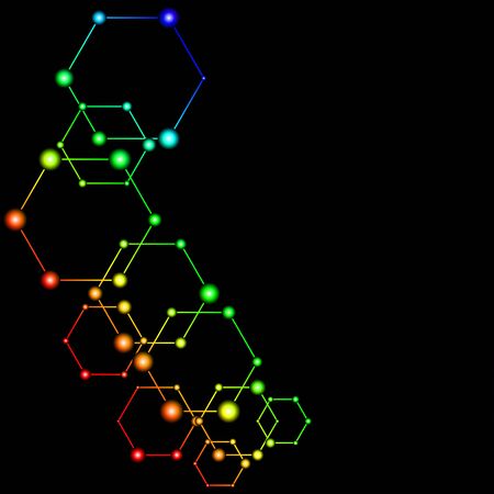 Connected trapezoid lines with dots in colorful color using for Chemistry, science, technology, business project management, social networking, teamwork and data connection concept.Polygonal geometric cyber structure.のイラスト素材