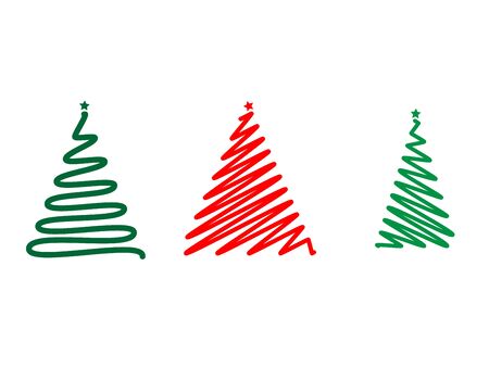 Flat vector illustration icon of Christmas trees scribble set isolated on white background using for Christmas decoration concept.のイラスト素材
