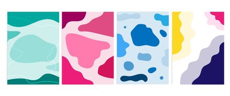 Set cover pack of hand drawing various abstract element dynamic shape backgrounds. Compositions of minimal graphic dynamical colored spot and geometric form. Contemporary art modern and trendy.のイラスト素材