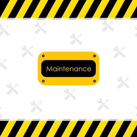 Maintenance text board plate with black and yellow warning stripe, screwdriver and, wrench symbol background. Technical site caution and notice under construction sign. Alert attention banner.のイラスト素材