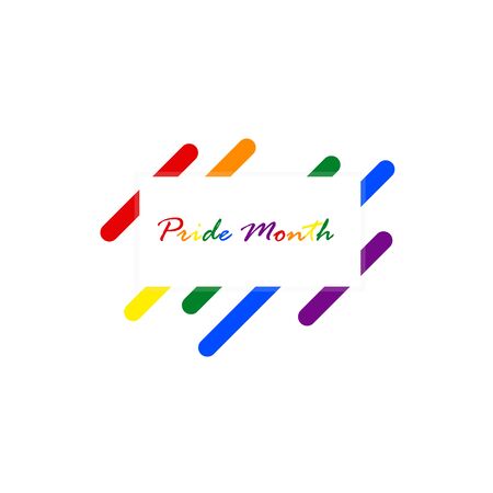 Pride month message on a square box banner colored on the rainbow text. Geometric abstract rounded square colored on a colorful background representing LGBT pride. (lesbian,gay,bisexual,transgender)のイラスト素材