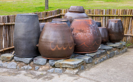 Clay pots in the garden at thailand,vintage styleの写真素材