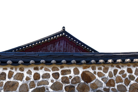 Roof of traditional Korean house isolated on white background with clipping pathの写真素材