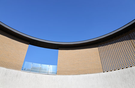 modern architecture with blue sky, beijing, china, closeup of photoの写真素材