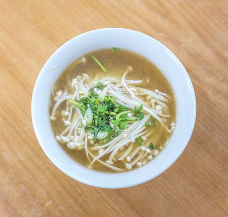 Mushroom herbal soup from top viewの写真素材