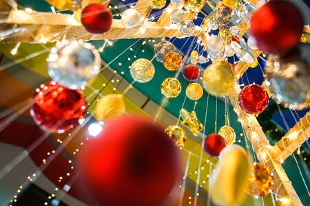 Christmas background - baubles, balls, ornaments, sparkles and light