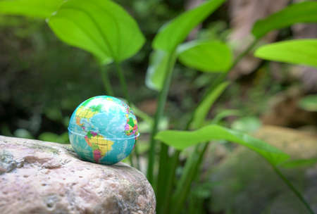 Globe planet earth in the nature surroundings. Environment and conservation concept.
